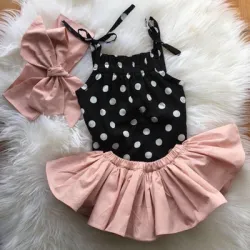 Polka Dot & Peach Bow Dress Set for Girls